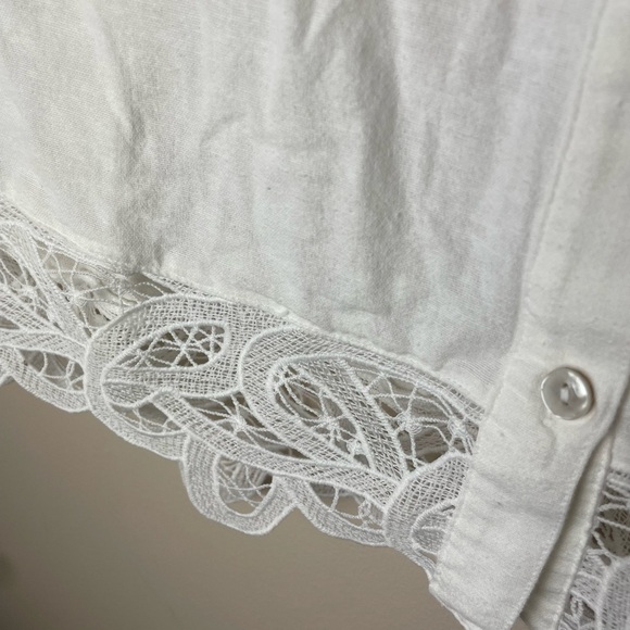 American Eagle Crochet Button Down Top Size Large Linen Blend Womens White Boho - Picture 3 of 8